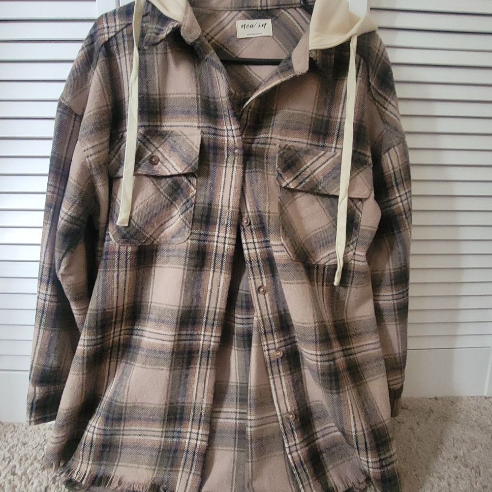 New In Plaid Hooded Flannel Shirt